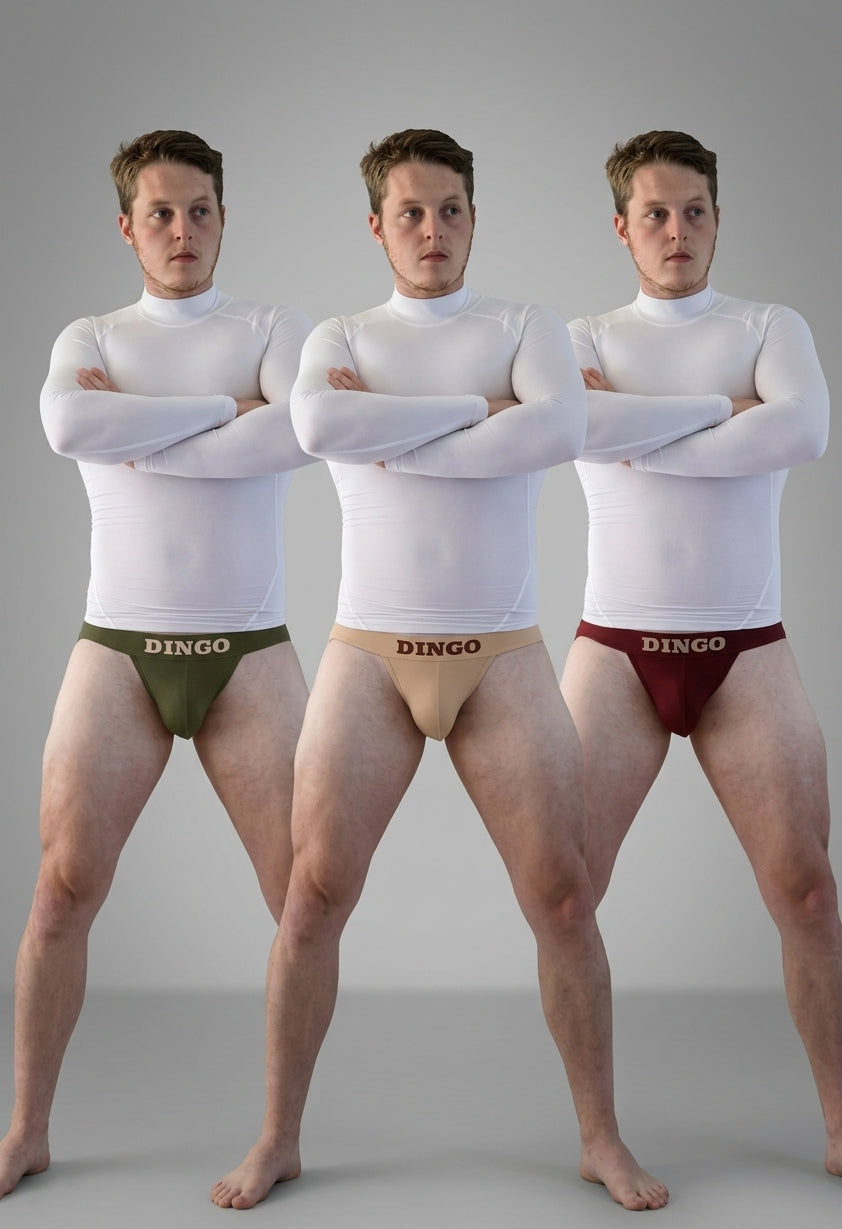 DINGO men's jockstrap 3-pack in wine, olive and beige